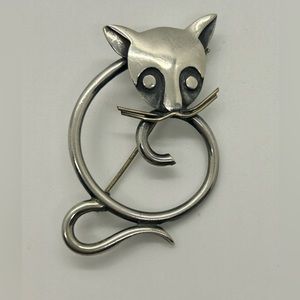 Taxco Sterling Silver Cat Pin from Mexico